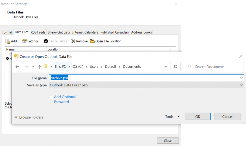 Outlook Data File Screenshot