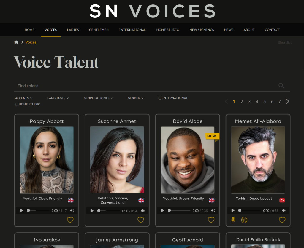 Voice talent listing